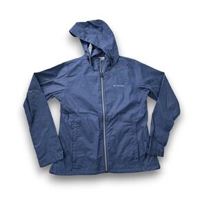 Columbia Womens Switchback II Navy Blue Hooded Windbreaker Rain Jacket Large